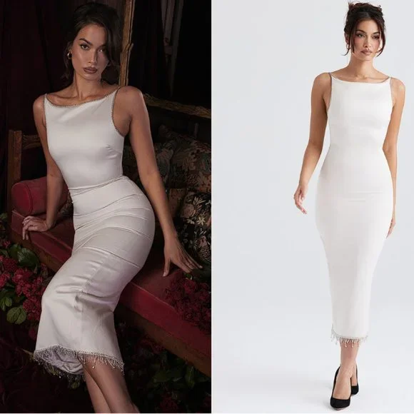house of cb perle ホワイト ミディ丈ドレス xs House of CB | Dresses | House Of Cb Perle White Lace Trim